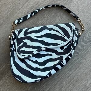 Public Desire Zebra Vegan Leather‎ The Fox Saddle  Shoulder Bag NWOT